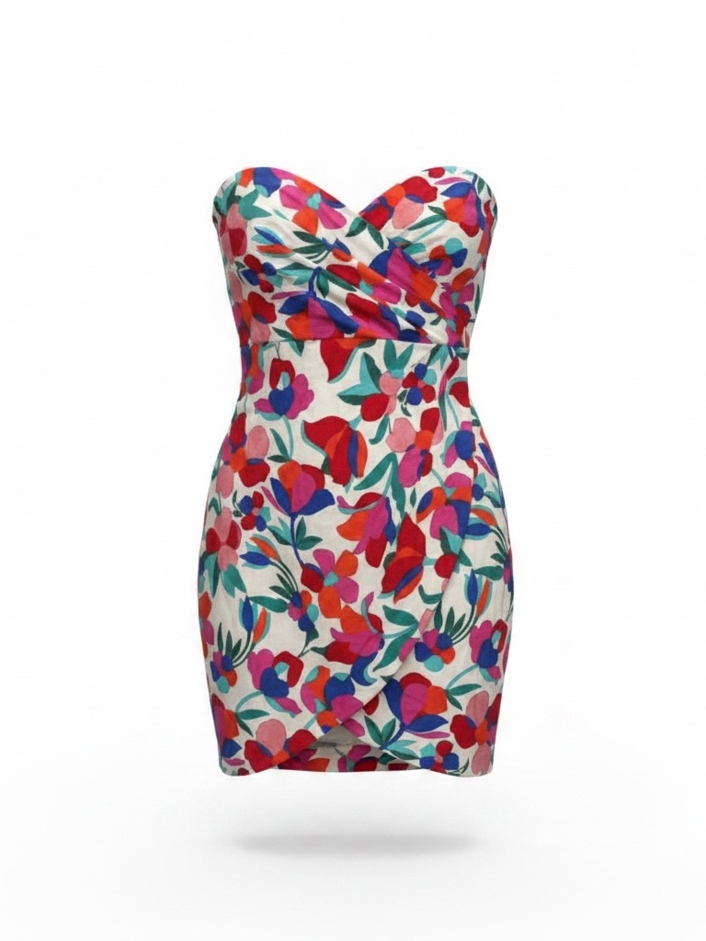 VICI Floral Strapless Mini Dress Size L Red Pink Ruched Sundress